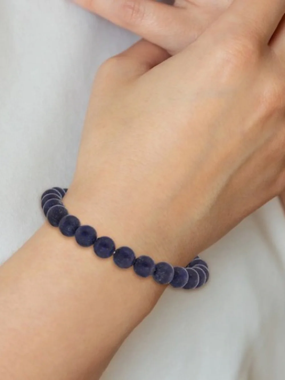 Lapis Lazuli Beaded Stretch Bracelet - Deep Blue